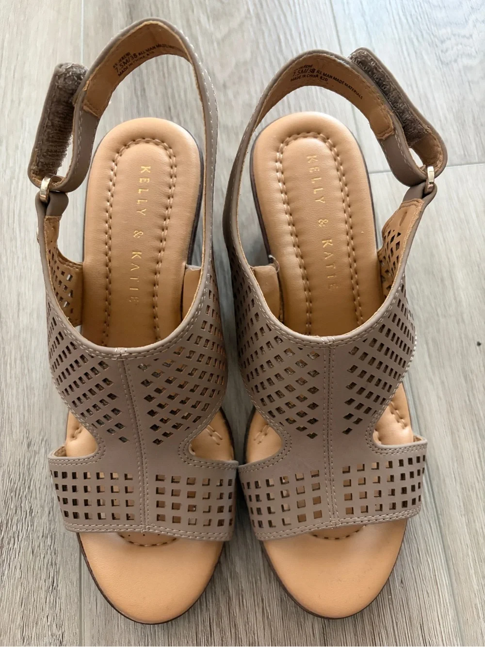 Kelly & Katie Taupe Perforated Slingback Wedge Sandals